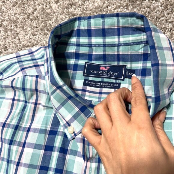 Vineyard Vines Men's Sz XXL Classic Fit Tucker Blue & Green Plaid Long Sleeve - Picture 5 of 8